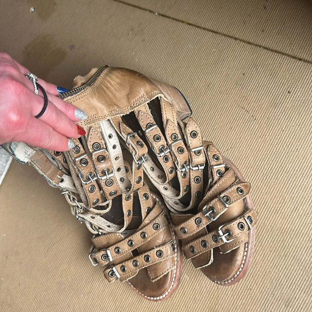 Freebird by Steven Tan Studded Multi-Strap Block Heel Sandals